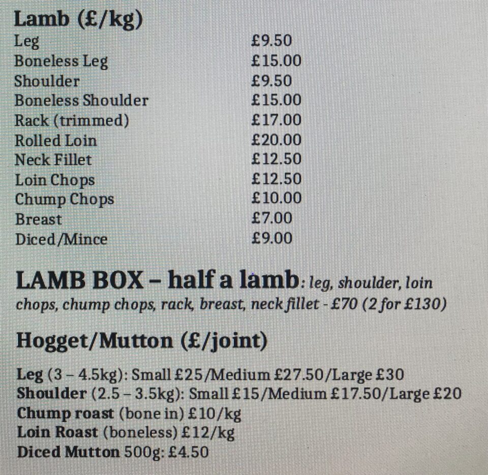 Lamb, Hogget and Mutton Etherley Farm